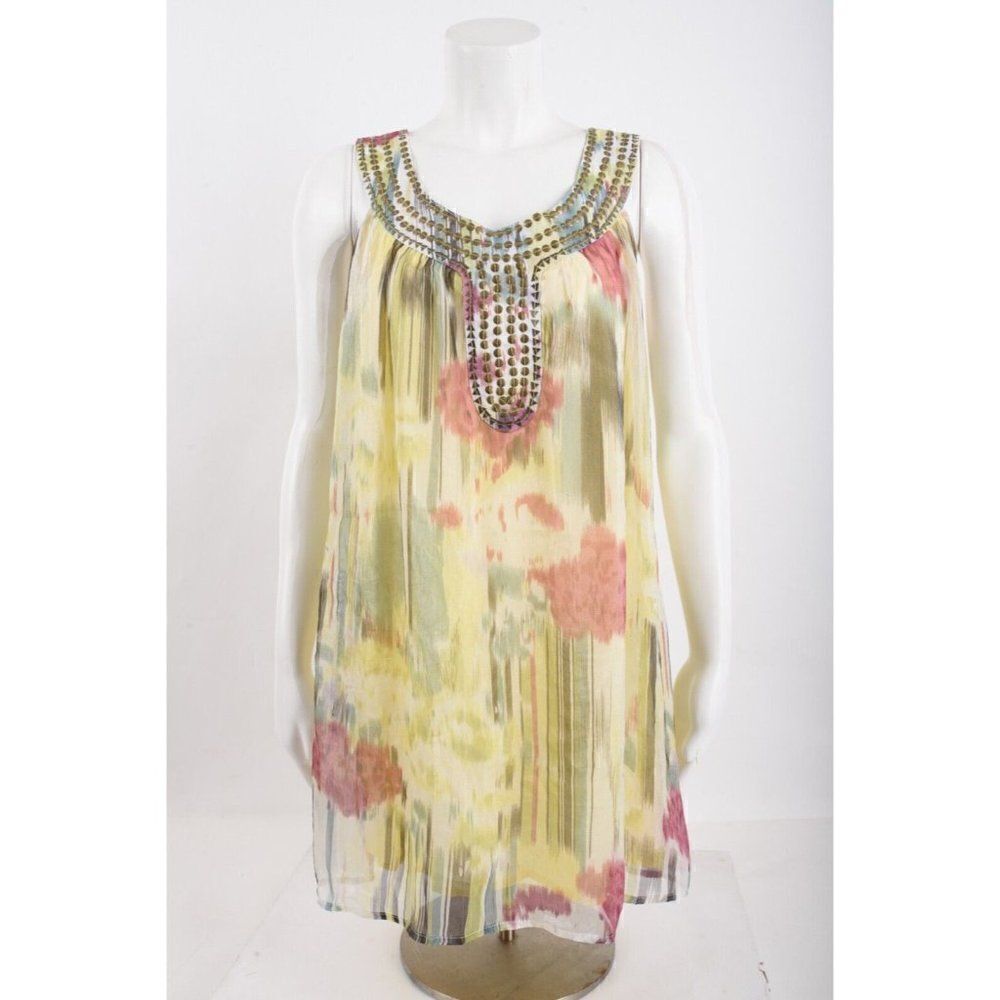 Theme Womens Tunic Blouse Abstract Watercolors Studded M Medium NWT